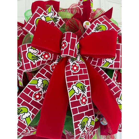 Grinch Wreath Christmas Holiday Home Decor, Front Door Hanger, Gift Idea - Picture 2 of 6